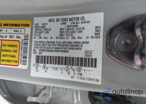 2024 Ford Bronco Sport Heritage from USA, damaged, VIN 3FMCR9G61RRF40984